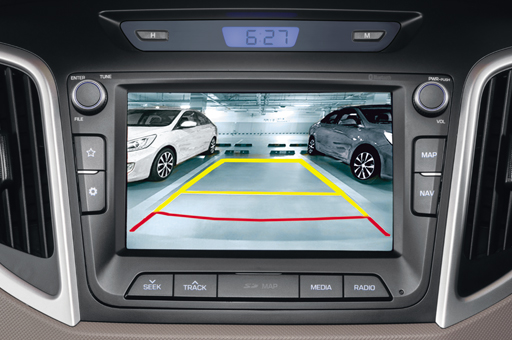 Rear parking assist system screen on center fascia